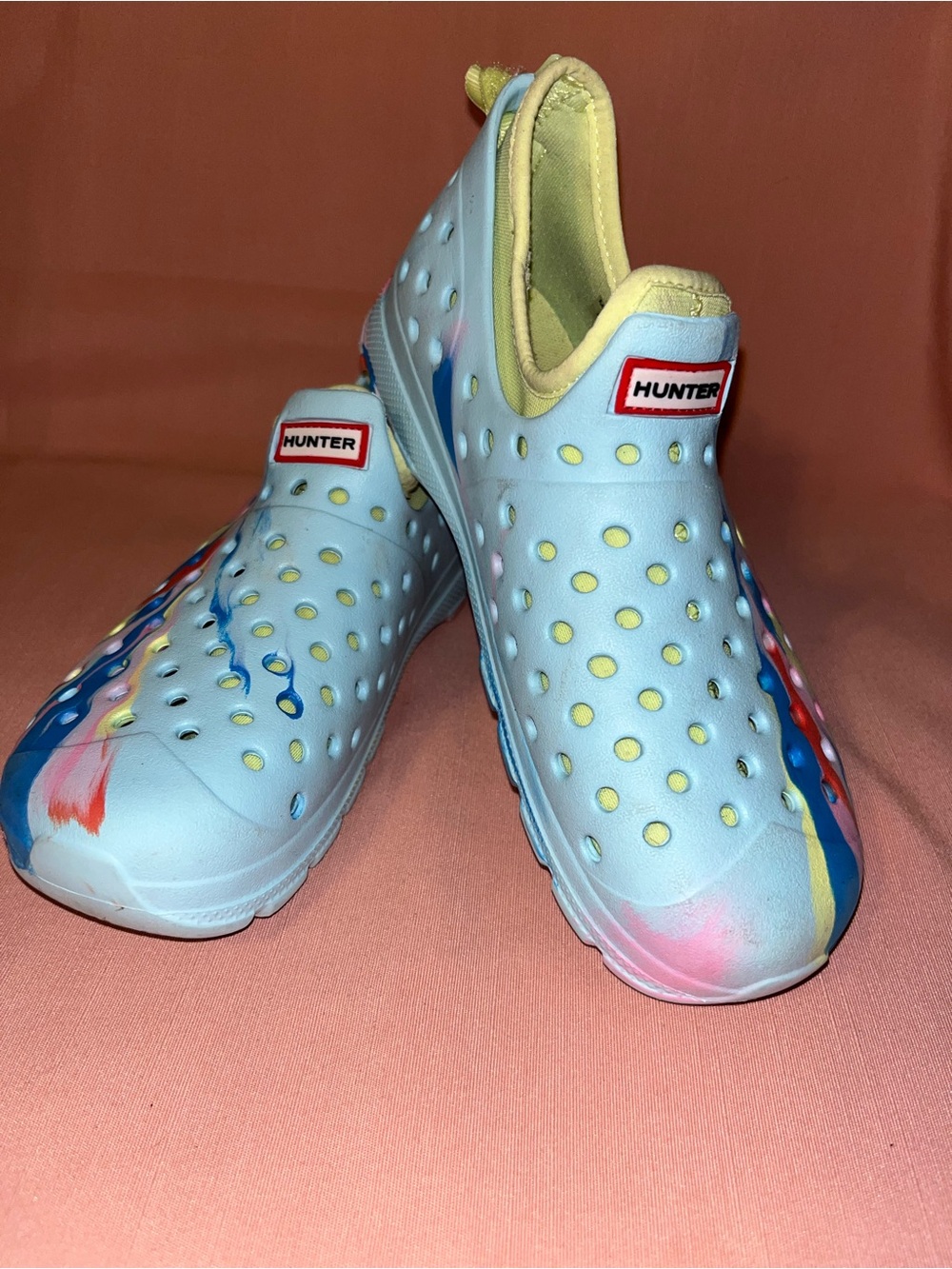 Hunter Light Blue Slip-On Water Shoes with Multicolor Paint Accents